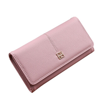 Woodpecker (tucano) long wallet women's new japanese and korean simple fashion sweet soft leather lychee pattern large capacity wallet wallet pink