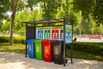 Customized outdoor garbage sorting kiosk manufacturers ready-made residential property supporting trash cans and rain shelters put into the house station customization style 16 gray