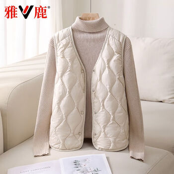 Yalu 2025 autumn and winter new style light down jacket liner women's vest inner warm slim vest vest light warm jacket off-white l recommended 105-115 catties