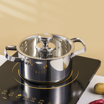Cai ruyi 304 stainless steel single small hot pot pot for one person, one pot shabu shabu buffet hot pot, silver light body with lid 16cm