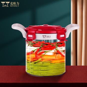Myonly pickle jar green plum juice jar thickened glass pickle jar sichuan pickle jar home pickling 4 catties (2 liters) double valve chinese red 2l