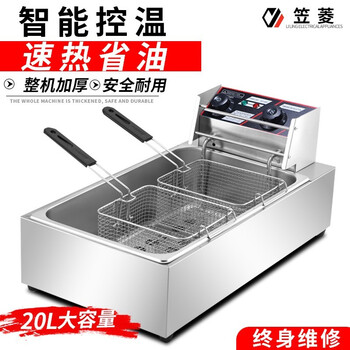 Liling electric fryer commercial electric fryer stainless steel thickened single and double cylinder fryer household large capacity french fries machine fritters chicken steak fried skewers smokeless snack equipment frying machine horizontal bar double screen 20l large capacity