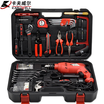 Kraftwell electric drill tool box set impact drill household tools drilling concrete repair 64-piece set h13037a