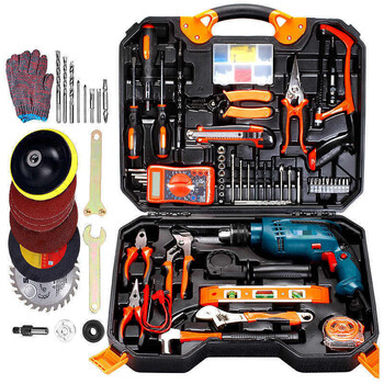 Deer color hardware tool box set combination multi-functional tool box carpentry, water, electricity and garden decoration manual set driven tool set