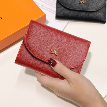 Sephoron small fresh genuine leather short folding wallet feminine 2026 new soft cowhide thin wallet coin purse card holder burgundy