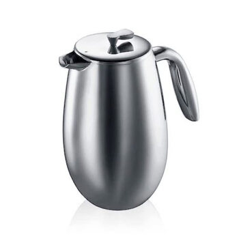 Bodum stainless steel insulated french press 1 liter large capacity 12 cups mesh filter anti-scald handle silver