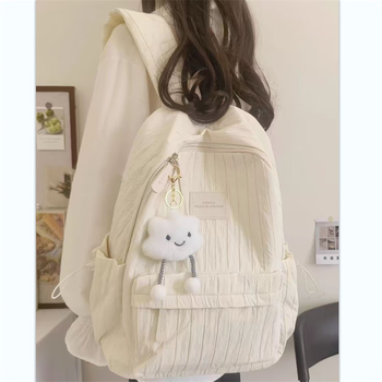 Carter luo lightweight schoolbag female college students niche design simple versatile backpack primary and secondary school students casual travel backpack white large size with long legs cloud pendant
