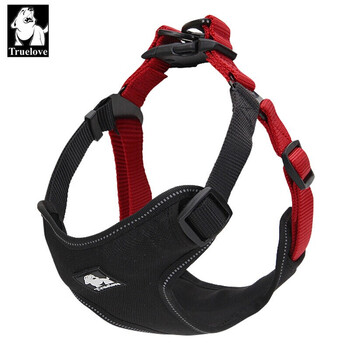 Truelove dog harness pet leash small dog medium rope vest style teddy dog walking leash tlh5951 neoprene soft cloth lining - black and red l size (chest 52-86cm recommended 40-70 pounds)