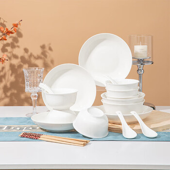 Tao xianghui ceramic underglaze color tableware complete set of pure white household dishes set microwave dishes 6-person chinese tableware set