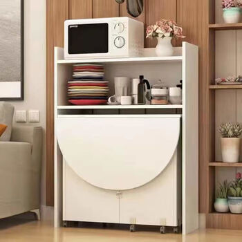 Sailotou folding dining table home small apartment with side cabinet combination rectangular telescopic folding table simple 1 point 4 round dining table + 80 cm side cabinet white