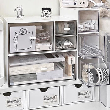 Yushangzhenpin desktop storage box drawer type stationery sundries acrylic transparent cosmetics desk storage rack dormitory god desktop storage box single + three drawers