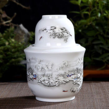 Half a catty wine warmer ceramic household rice wine warmer set hot wine scalding jug white wine chinese retro wine scalding set snow scene half a catty wine warmer