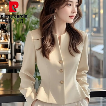 Pierre cardin (pierre cardin) 2025 early autumn new style small fragrant apricot short coat, high-end, unique and super good-looking temperament waist top for women, apricot m, recommended 101-110 pounds