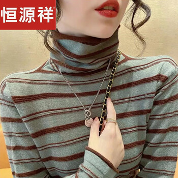 Hengyuanxiang double-sided german velvet striped bottoming shirt for women, autumn and winter style, 2023 new style, slim-fitting inner long-sleeved half turtleneck top