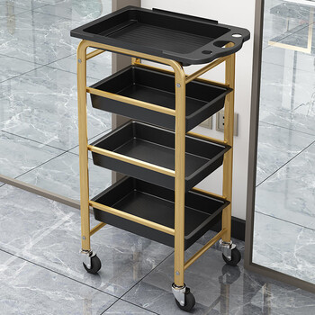 Xmsjxj barber shop tool trolley new hair salon trolley hair salon tool trolley multifunctional storage rack hair salon bar cart four-layer gold-three-hole plate iron wheel