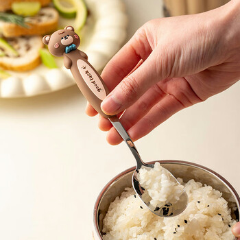 Onlycook316 stainless steel children's spoon baby food supplement eating spoon cute cartoon spoon spoon tableware-little bear