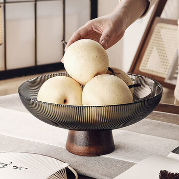 Cristalglass high-foot glass fruit tray, living room coffee table decoration, high-end household large-capacity new chinese-style dried fruit box candy tray