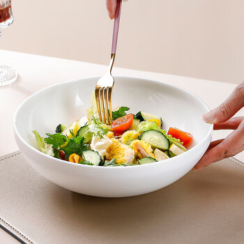 Sky top large salad bowl pure white ceramic bone china tableware creative 9-inch household high-value flying saucer series