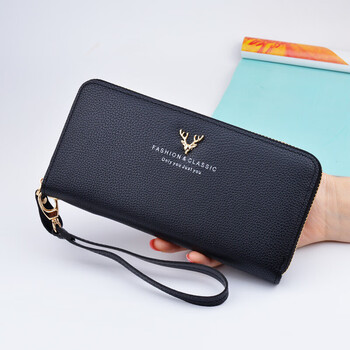 Shu guo er new women's wallet long zipper large capacity clutch fashion women's wallet litchi pattern japanese and korean mobile phone black