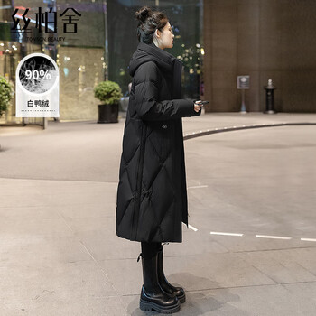 Sibaishe mid-length down jacket 2025 winter new women's fashion hooded straight long-sleeved thick coat