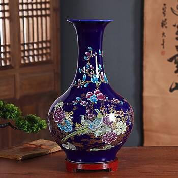Yuelingmei jingdezhen ceramic vase ornaments chinese style large porcelain ornaments living room wine cabinet entrance hall ancient shelf ornaments large - sapphire blue splendid future appreciation vase 36cm