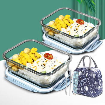 Demas heat-resistant glass crisper microwave lunch box office workers lunch box lunch bowl length 1000*2 + bag + tableware