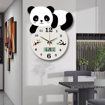Youke new panda wall clock home wall quartz clock creative silent clock no punching calendar wall watch living room clock panda large calendar 40x35 cm