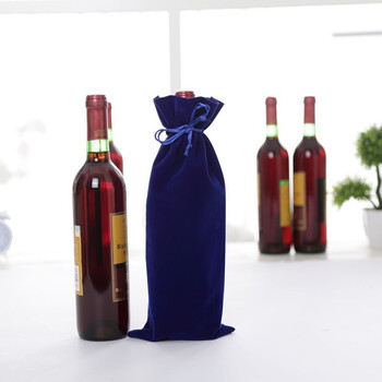 Feizhichu thickened red wine bag, velvet lip-locked wine gift bag, portable wine bag packaging bag, blue (pack of 6)