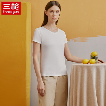 Three-gun short-sleeved women's spring and summer new xinjiang cotton water-soft cotton round-neck short-sleeved blouse single-piece versatile bottoming shirt white m