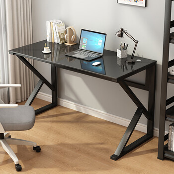 Yameile simple desktop computer table home office bedroom game e-sports learning desk tempered glass table black
