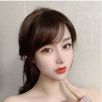 Tangni oblique bangs wig piece real hair natural bangs wig female fake bangs hair piece seamless invisible forehead hairline sticker real hair oblique bangs no sideburns - natural black default wig
