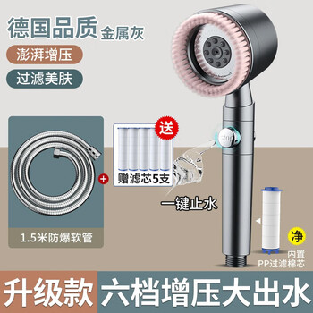 Wild pigeon supercharged shower head super pressure household bath shower head shower head set rain shower filter shower head silver gray - shower + water pipe + 5 filter elements