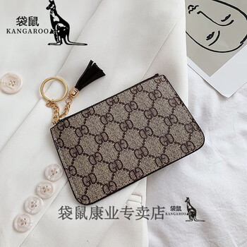Kangaroo 2024 chinese valentine's day multi-card slot small wallet women's short retro plaid tassel zipper mini card holder coin bag 8912 gd khaki