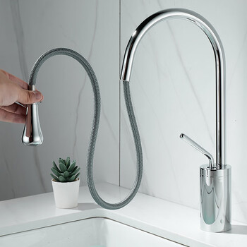 Qian dushan countertop basin heightened faucet gun gray brushed gold full copper hot and cold washbasin washbasin laundry pool water drop pull-out silver medium size