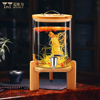 Maioli (myonly) wine container, special wine bottle, wine jar, glass bottle with faucet, thickened sealed wine jar, medicinal wine bottle, household 11 catties (5.5 liters) upgraded ceramic core faucet, bamboo rack