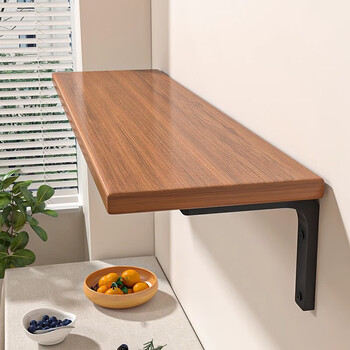 Ruishi wall storage rack wall hanging bookshelf wall straight board wall hanging paint-free board wall solid wood partition suspended storage board walnut color 40*20 two metal brackets