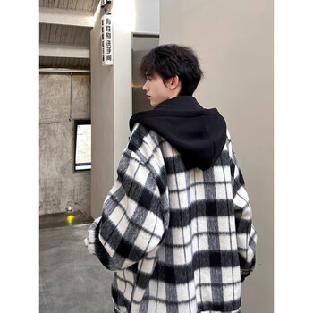 Poum xiaoxiang style black and white plaid men's autumn and winter thickened warm jacket men's and women's same style fake two-piece top hooded jacket poum-hbg black plaid xl height 175-180 weight 130-145