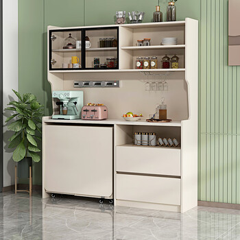 After the hustle and bustle, light luxury cream style slate sideboard folding dining table integrated against the wall small apartment storage microwave cabinet customization style 5 1450*400*1800 (including folding table