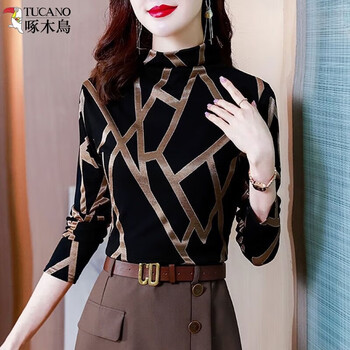 Woodpecker western style half turtleneck plus velvet thickened bottoming shirt for women 2025 autumn and winter slimming high-end long-sleeved t-shirt top black thin l