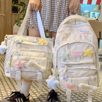 Jungle bird children's schoolbag girls primary school students fourth to sixth grade junior high school girls large capacity backpack high school students backpack white + tutoring bag 2 sets of pendant badges