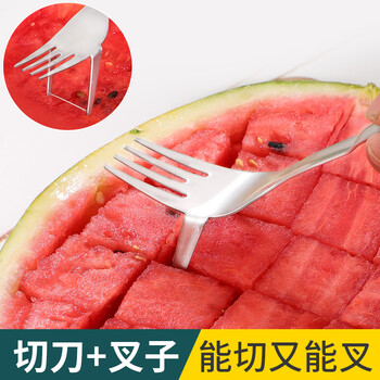 Necooks creative watermelon dicing cutter, fork and spoon for eating watermelon, 304 stainless steel fruit dicing divider, dicing fork and spoon two-in-one