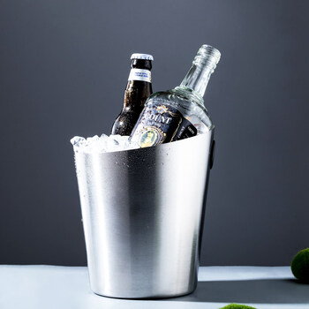 Yong huan's new oblique mouth stainless steel ice bucket european style fragrant ice bucket ktv ice bucket household beer bucket decorative ornaments silver inclined mouth ice bucket + stainless steel ice clip