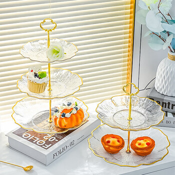 Yijuke metal pole/3-layer light luxury fruit plate living room coffee table snack plate candy dried fruit snack rack dessert tray