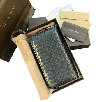 Second-hand 95 new bv bao black full leather woven long bifold wallet diejia card holder clutch men and women bags 97 new bv zipper black full leather woven clutch wallet with many card slots