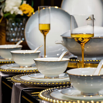 Kitchen bowl and plate set tableware complete set of household light luxury bowls and chopsticks bowl set gradient gray 40 pieces gift box