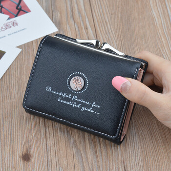 The cloth is simple, simple women's mini wallet, fashionable retro style flower short coin purse, female student folding money clip, black