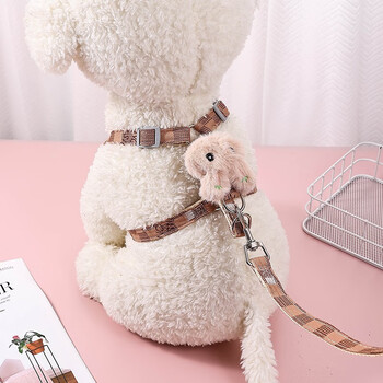 Puppy leash vest type small puppy teddy bichon pomeranian celebrity harness dog chain dog walking rope fluffy rabbit brown + 1.2 meters rope s recommended within 3-8 pounds