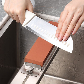 Baiji double-sided whetstone household knife sharpener with base anti-slip sharpening tool sharpener can be sharpened orange and white whetstone 400/1000 mesh