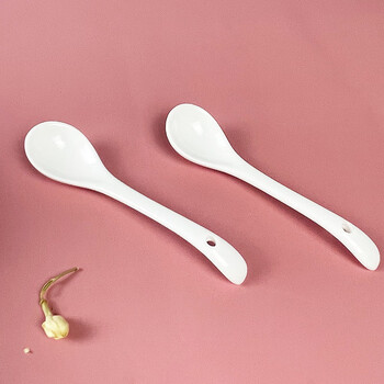 Guoyue pure white coffee cup small spoon household ceramic stirring spoon tea dessert spoon pure white coffee spoon 1 pack