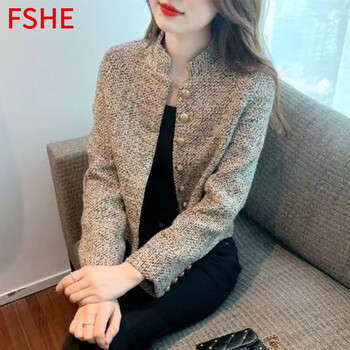 Fshe french light luxury small fragrance woolen coat for women 2025 spring and autumn new style foreign style design stand collar short top for women picture color xl 120-130